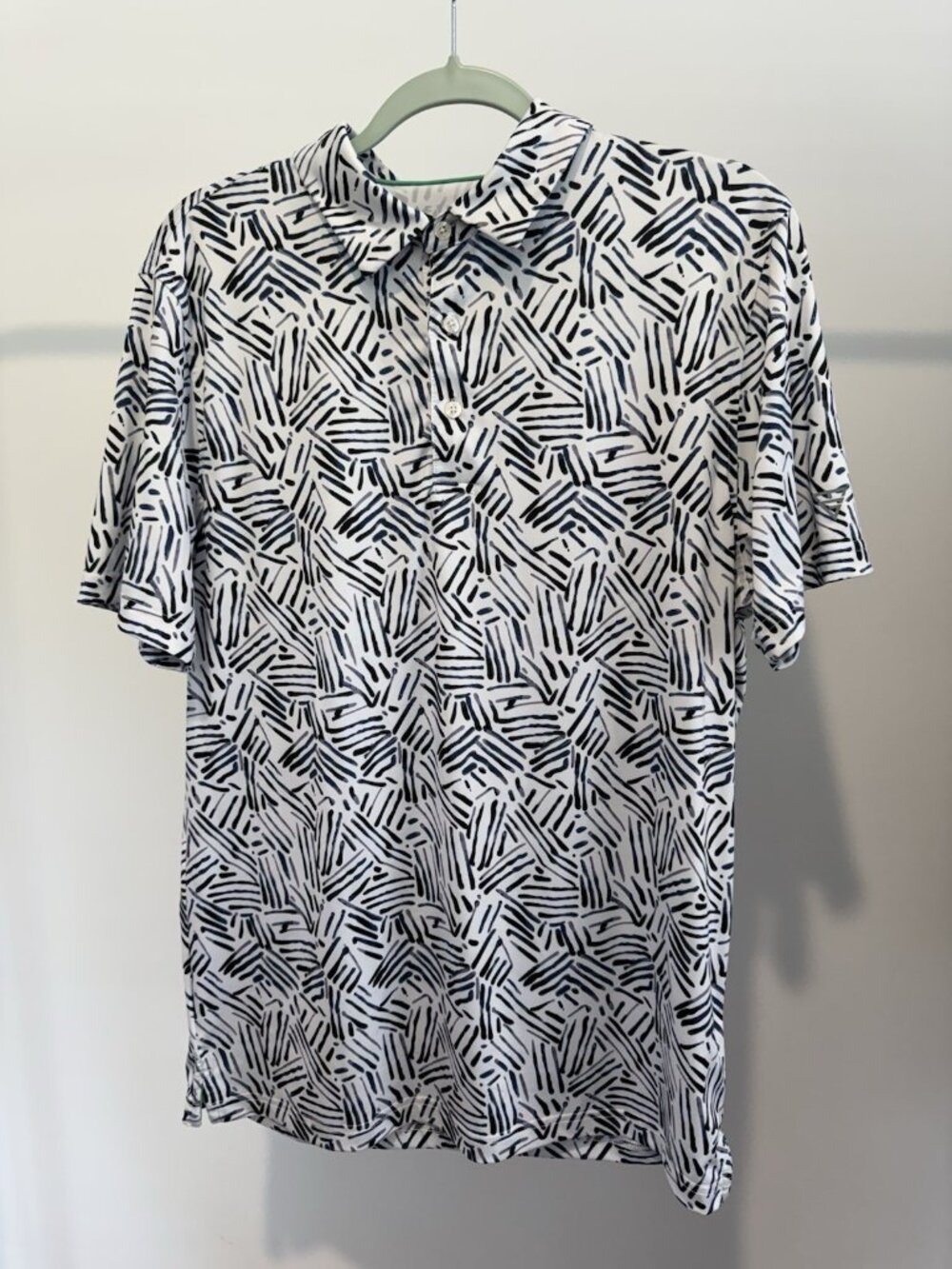 Maelreg Golf Polo Men's Medium Navy White Abstract Print Stretch